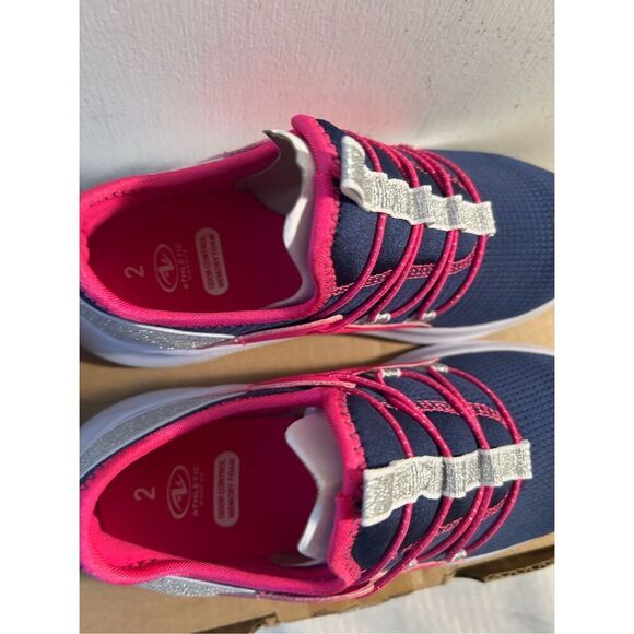 Athletic works girl sneakers size 2 no laces new navy pink - Picture 3 of 8